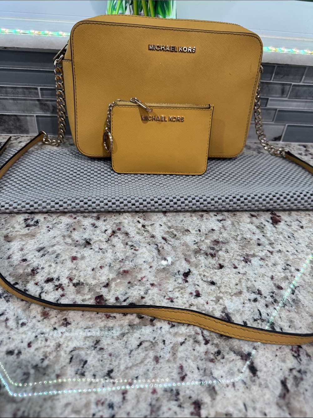 Michael Kors Yellow Leather Crossbody with Matching Card Pouch